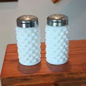 Vintage White Opaque Hobnail Milk Glass Salt & Pepper Shaker Set